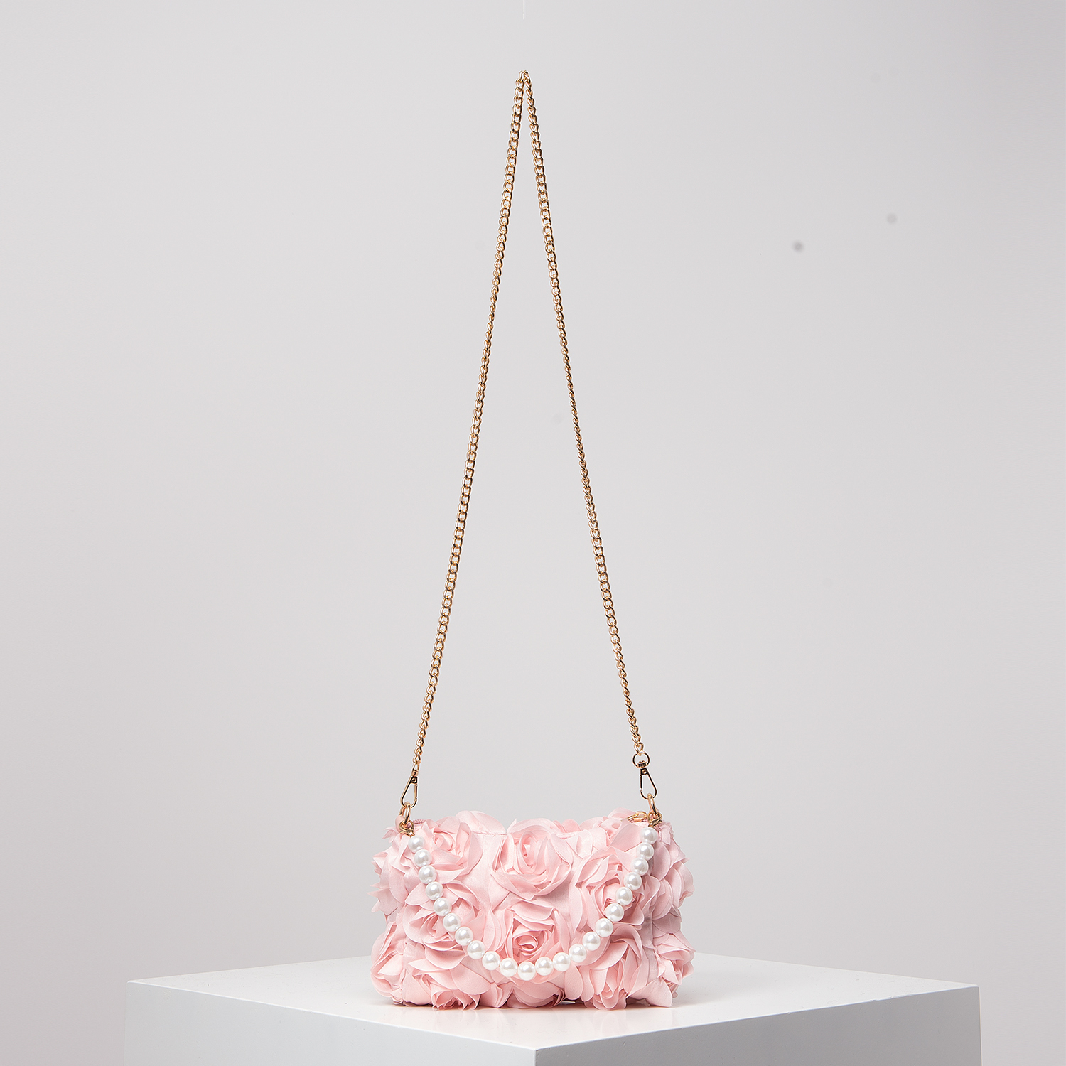 Elegant Rose Banquet Fake Pearl Handbag Metal Chain Designer Crossbody Bridal Bag