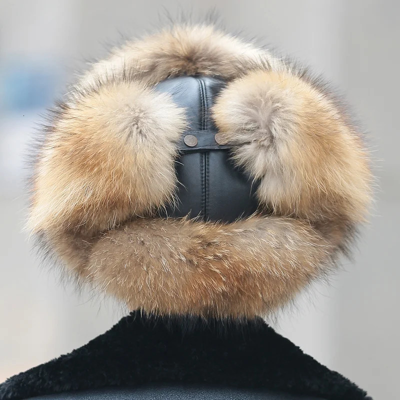 Winter 100% real silver fox fur bomber raccoon fur hat Ushaka Russian hunting hat mens skiing hat mens raccoon fur hat 241106