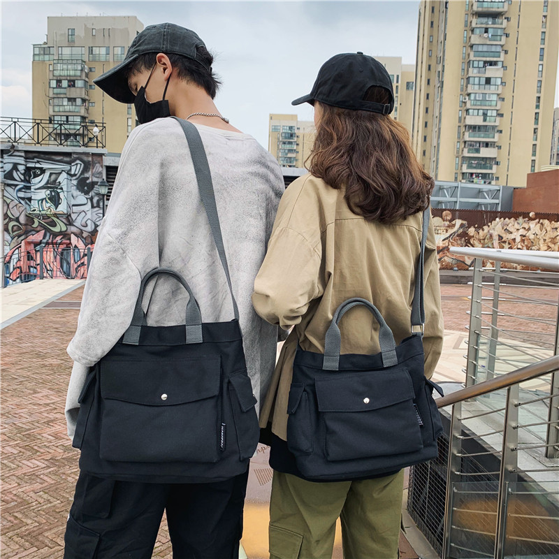 Hylhexyr Women Cotton Canvas Messenger Bags Tote Magnetic Buckle Shopping Bag Travel Handbag With Adjustable Shoulder Strap