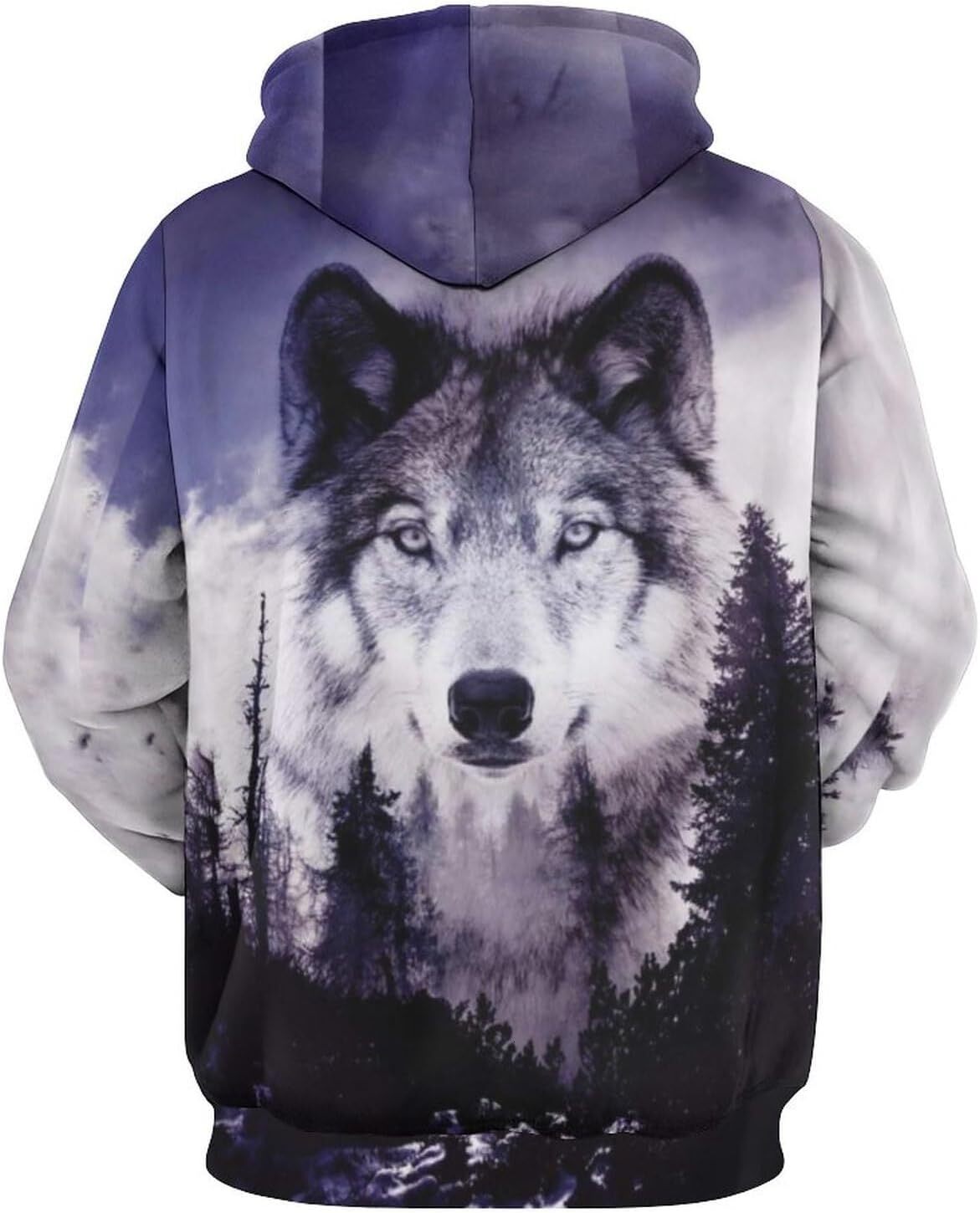 Hoodie for Mens Womens Pullover Hoodie 3D Novelty Graphic Hooded Sweatshirt Hoodies for Men Graphic Hoodies sweatshirt Trendy Wolf Pattern