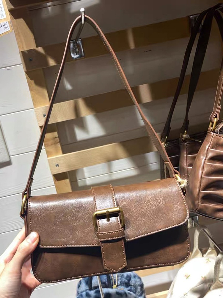 Vintage Brown Shoulder Bag Women 2023 New Fashion High Quality PU Underarm Bags For Women Casual Simple Solid Handbags