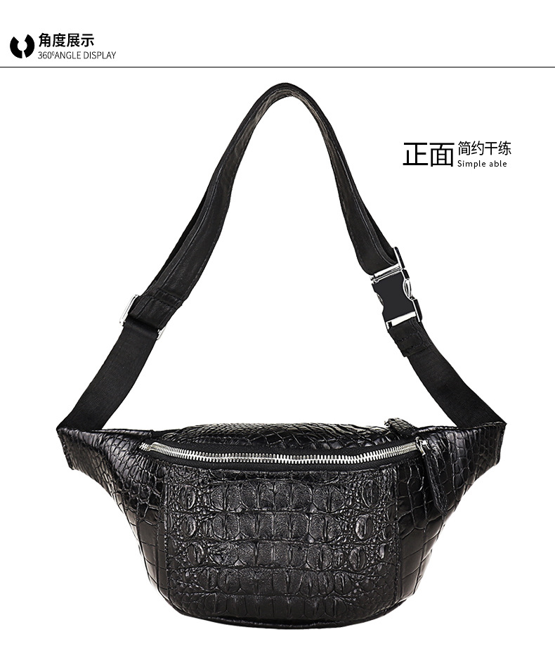 100% Real/Genuine crocodile Skin men tote cross body chest bag small size men bag black color alligator skin with cow skin inner