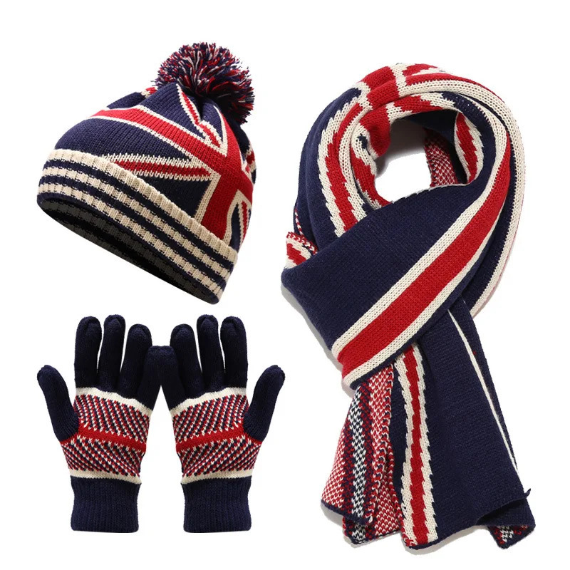 mature rice shaped national flag scarf gloves three piece set winter outdoor warm hat set bufanda invierno mujer 241107