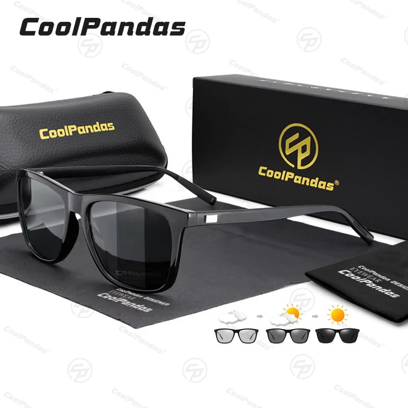 Classic square polarized sunglasses mens pochromic womens ultra light color changing glasses UV400 driving goggles 241106
