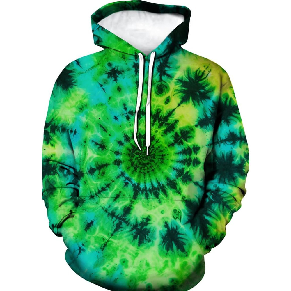 Hoodie for Mens Womens Tie-Dye Hoodie - Art Abstract Theme, Colorful Graphic Sweatshirt Graphic Cool green vortex pattern