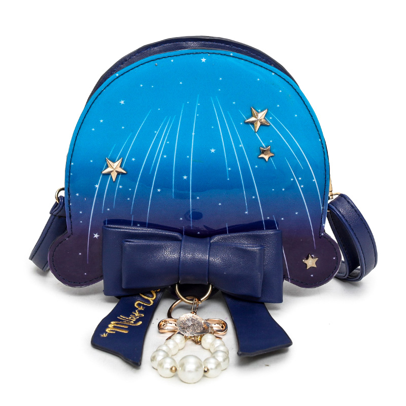 Pastel Ocean Jellyfish Bag Cute Lolita Girl Marine Blue Bow Pearl Color Shoulder Bag Cross Body Satchel Messenger Handbag