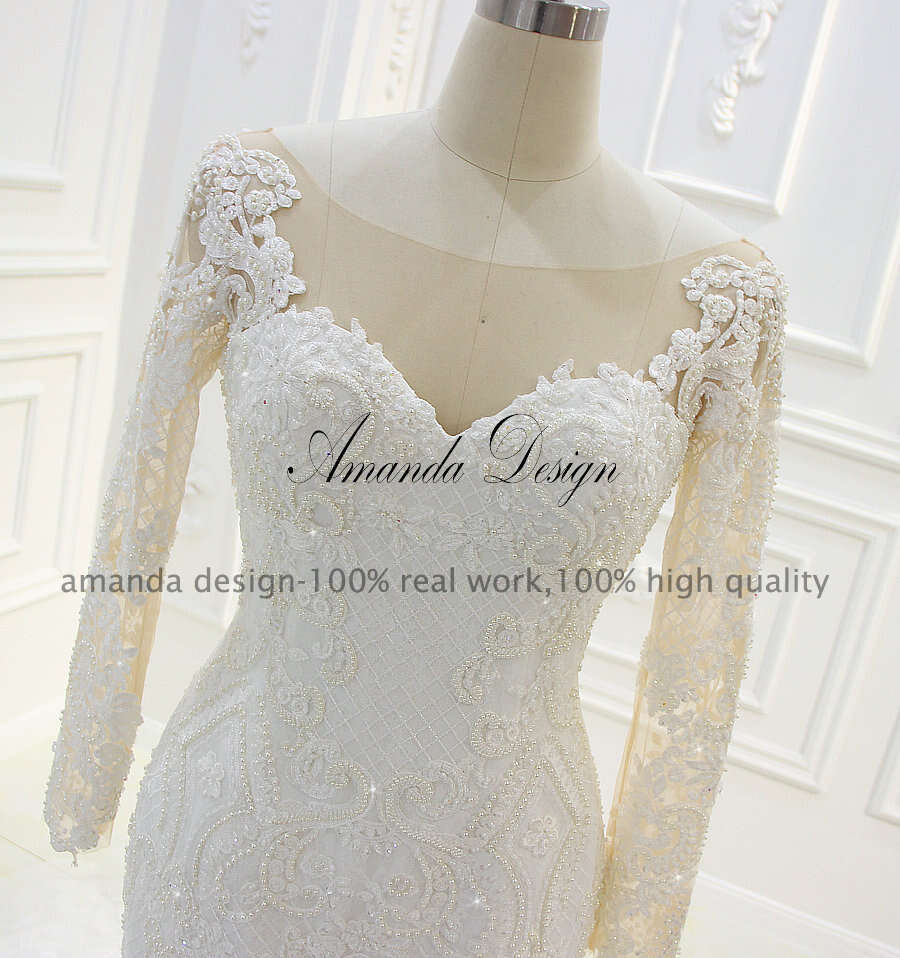 Amanda Design abendkleider Long Sleeves Mermaid Low Back Wedding Dress