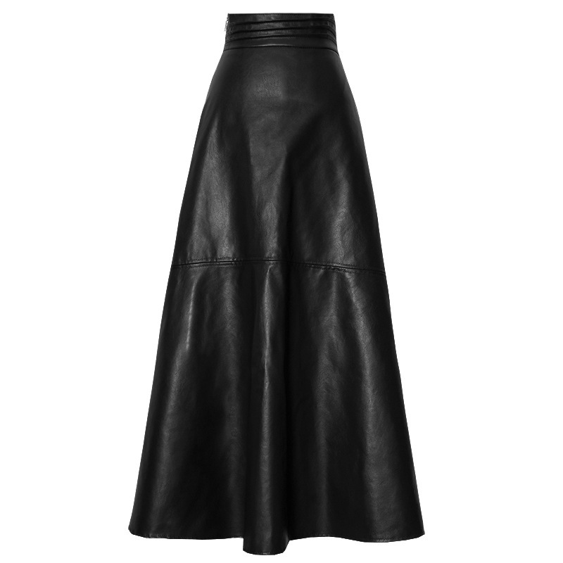 Faux Leather Maxi High Waist A E Long Black Skirt For Women | Stylish Korean Fashion Clothing