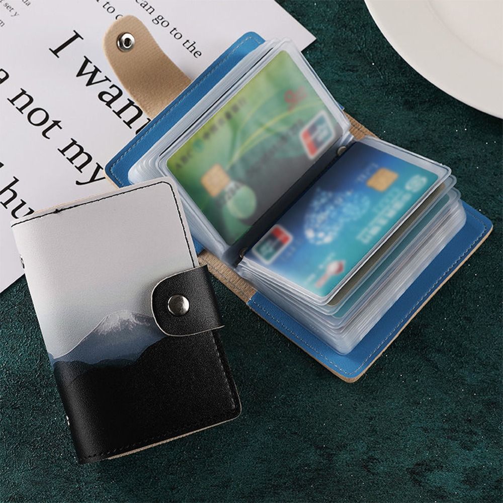 Anti Thief Credit Card Holder Scenery Oil Painting Pu Leather ID Card Holder 24 Card Slots Bus Card Storage Case Universal