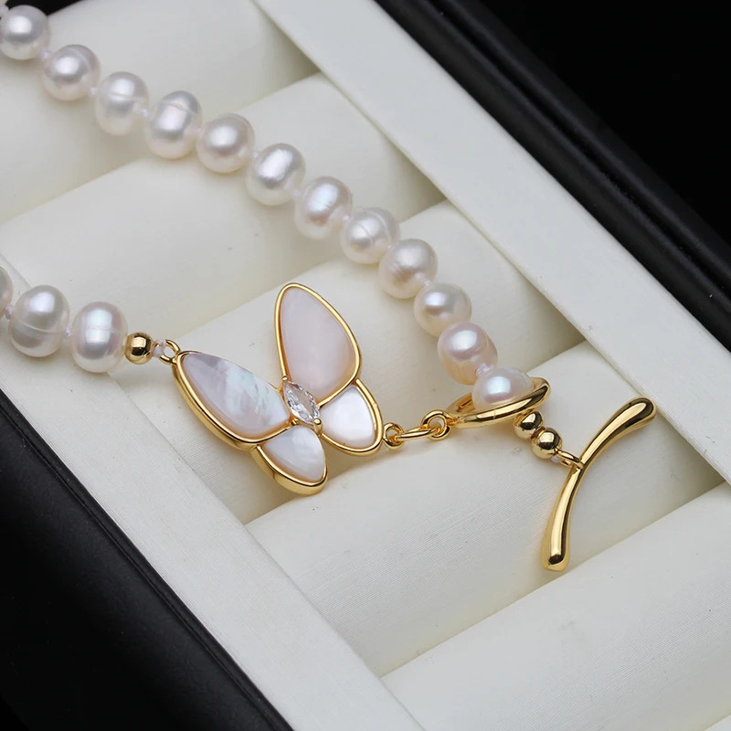 ly arrived genuine freshwater womens pearl necklace gold-plated natural small pearl necklace Korean jewelry 241107