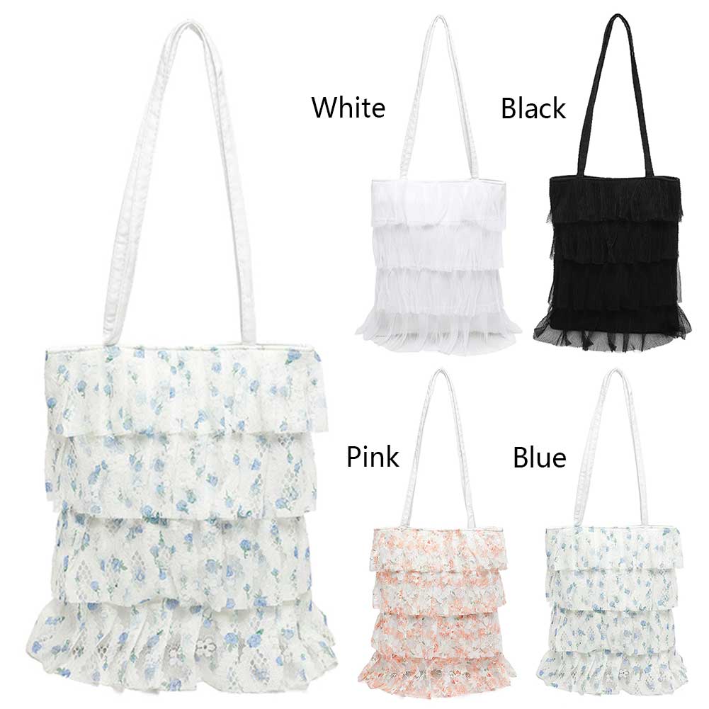 Multi-Layer Ruffle Underarm Bag Designer Lace Fashion Handbag Bucket Bag for Women and Girls