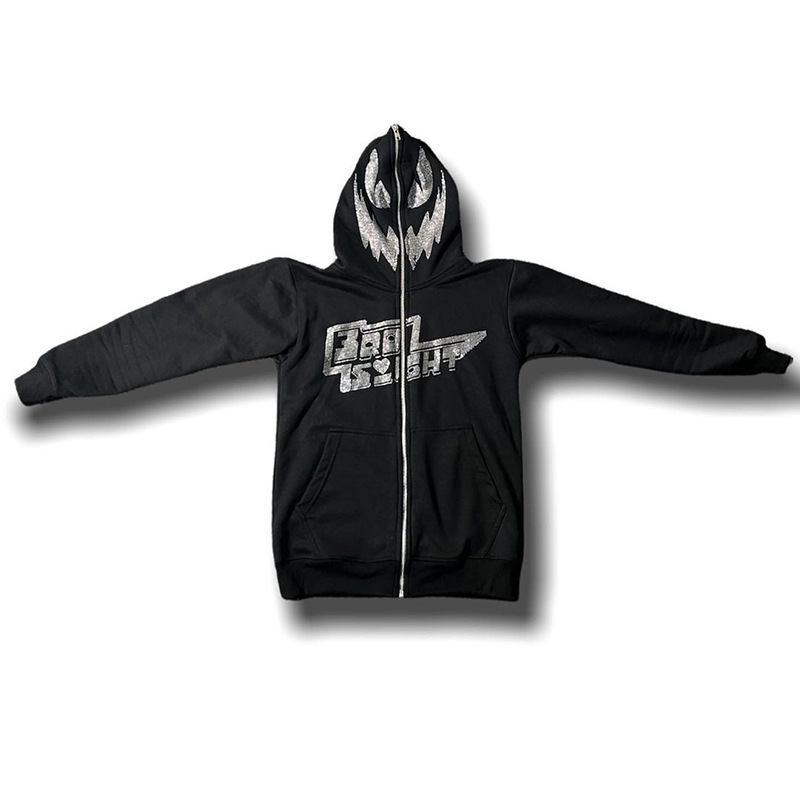 New Designer Street Trend Y2K Gothic Punk Hip Hop Fashion Zipper Digital Printed Hoodie Released Trendy T-shirt