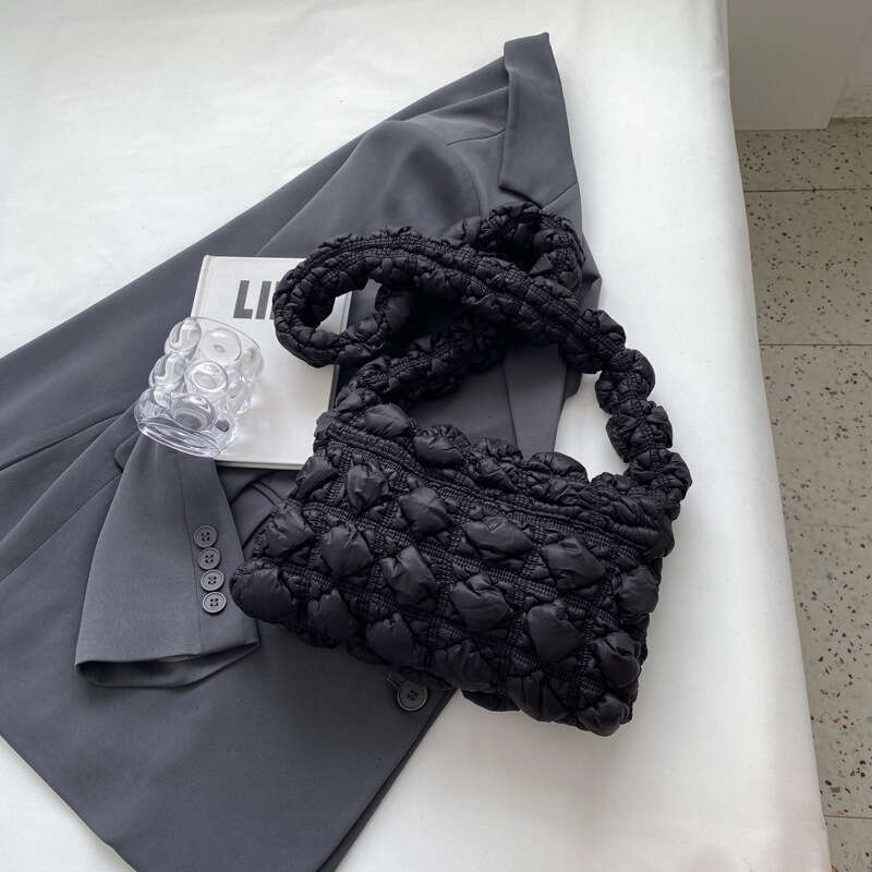 Autumn new pleated cloud large capacity niche Korean version single shoulder crossbody women's down cotton jacket bubble dumpling bag