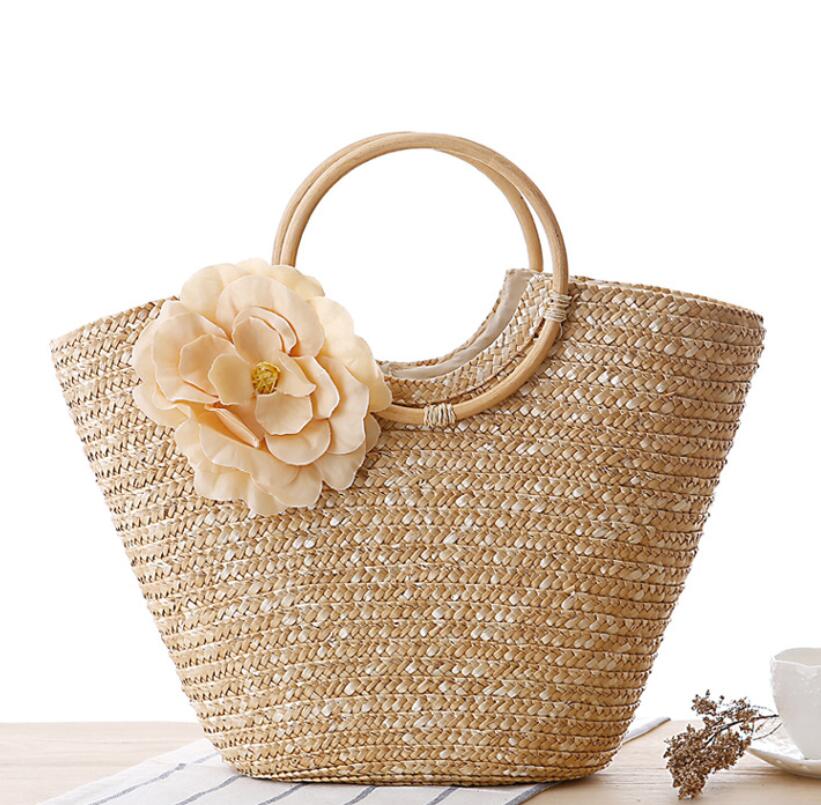 Women's boutique woven handbags fashion flowers handkerchief straw beach bag large capacity dumplings women's handbag wholesome