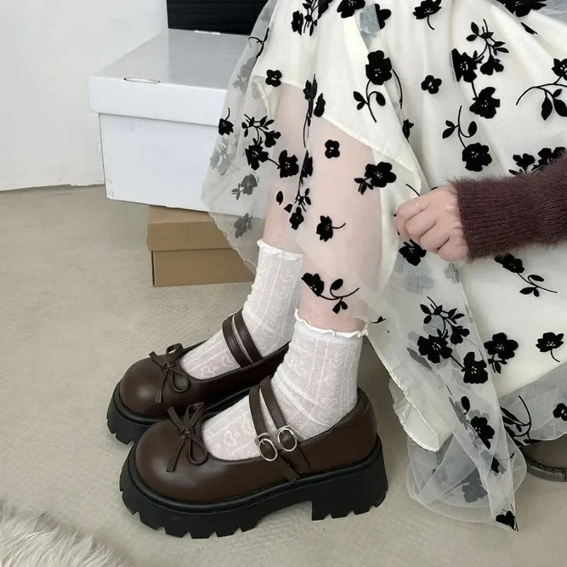 Casual womens shoes round toe shallow mouth pump platform fully matched womens shoes bow knot Oxford shoes comfortable shoes 241106