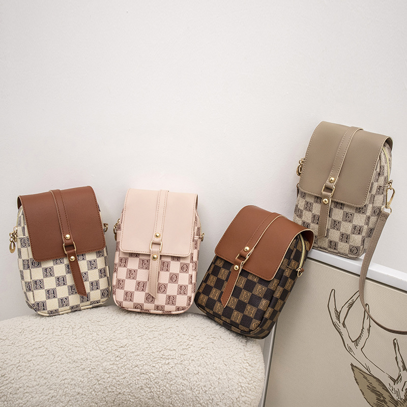 Fashion Women Crossbody Bag Ladies Plaid Pattern Travel Mobile Phone Pouch Casual Handbag With Adjustable Strap