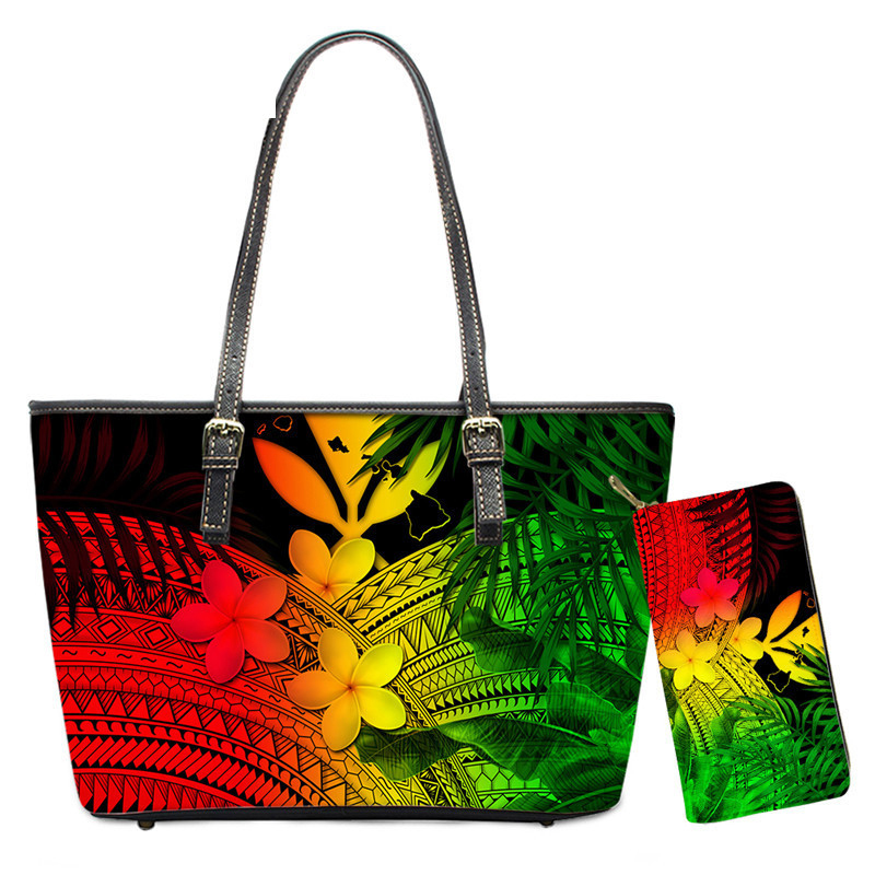 Noisydesigns 2PCS Sets Woman Shoulder Bag Polynesia Plumeria Print Handbag and Purse For Teen Girl Leather PU Tote Bolsa