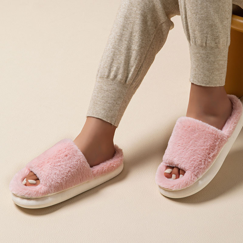 Household Rabbit Fur One-piece Fashionable Flat Slippers.