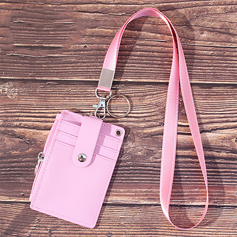 PU Leather Business Work Card Badge Holders Case Hanging Neck Lanyards ID Chest Cards Covers Buckle Office Supplies