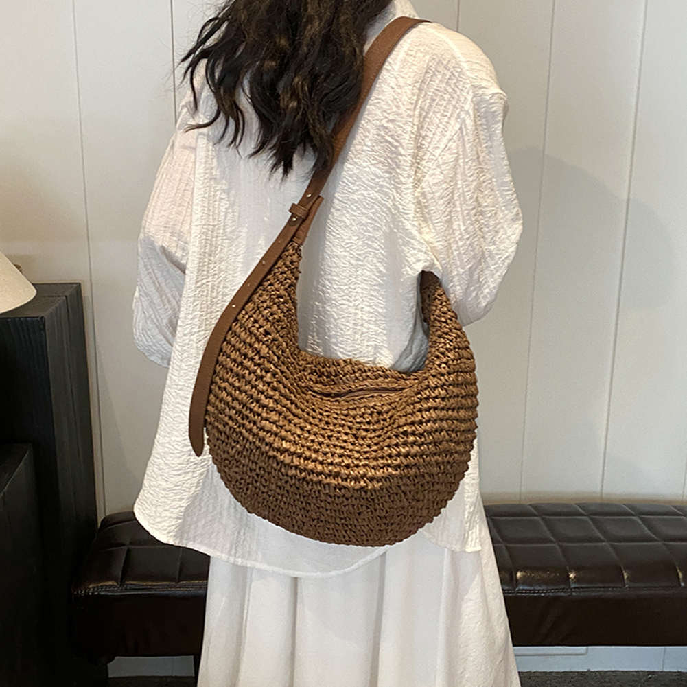 Fashion Summer Straw Crossbody Bag Women Beach Holiday Shopping Woven Shoulder Handbag Large Capacity Handmade Crossbody Bag