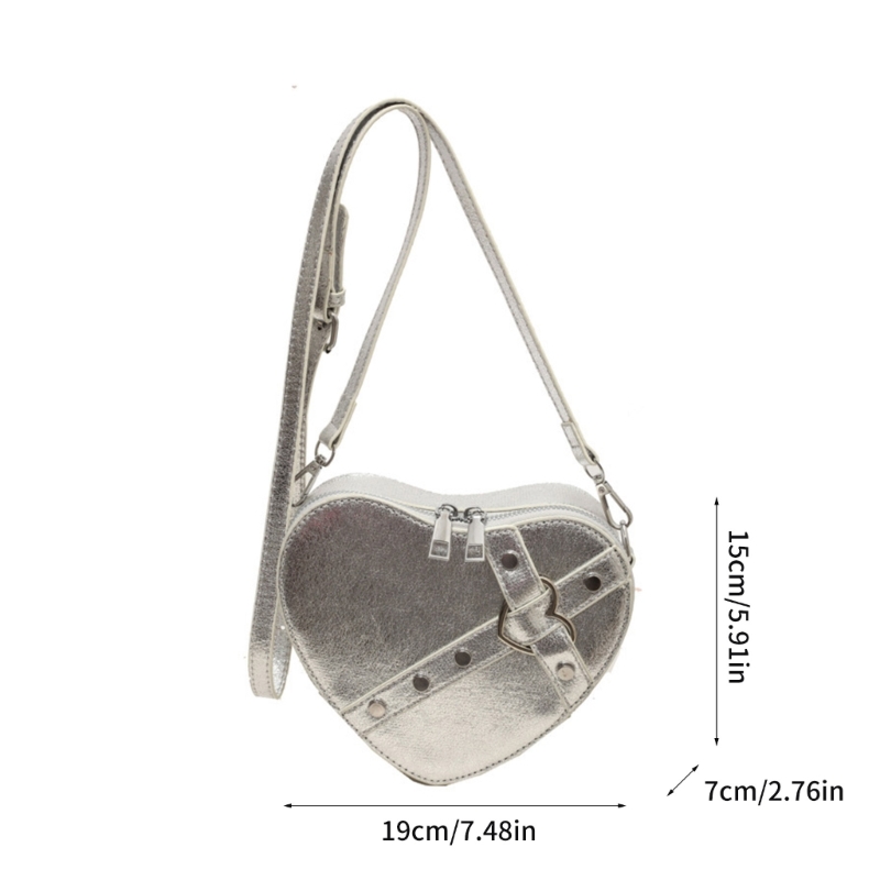 Elegant Crossbody Bag with Trendy Heart Shaped Studs PU Leather Shoulder Bags