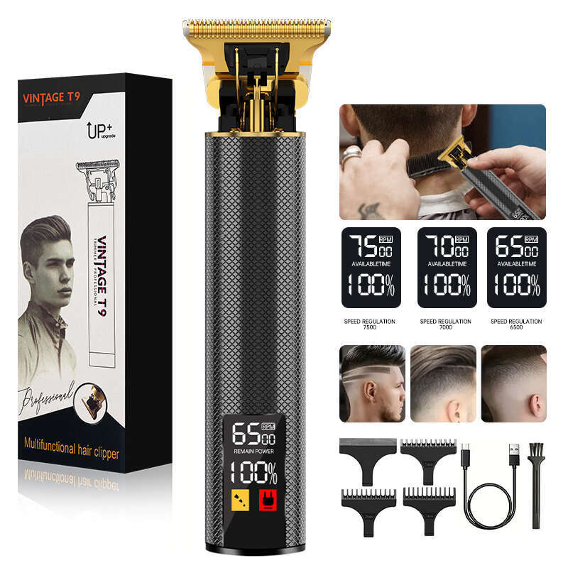 Professional Men's Hair Clipper with T Blade Zero Gap Pad Edger Rechargeable Cordless Shaver Gift for