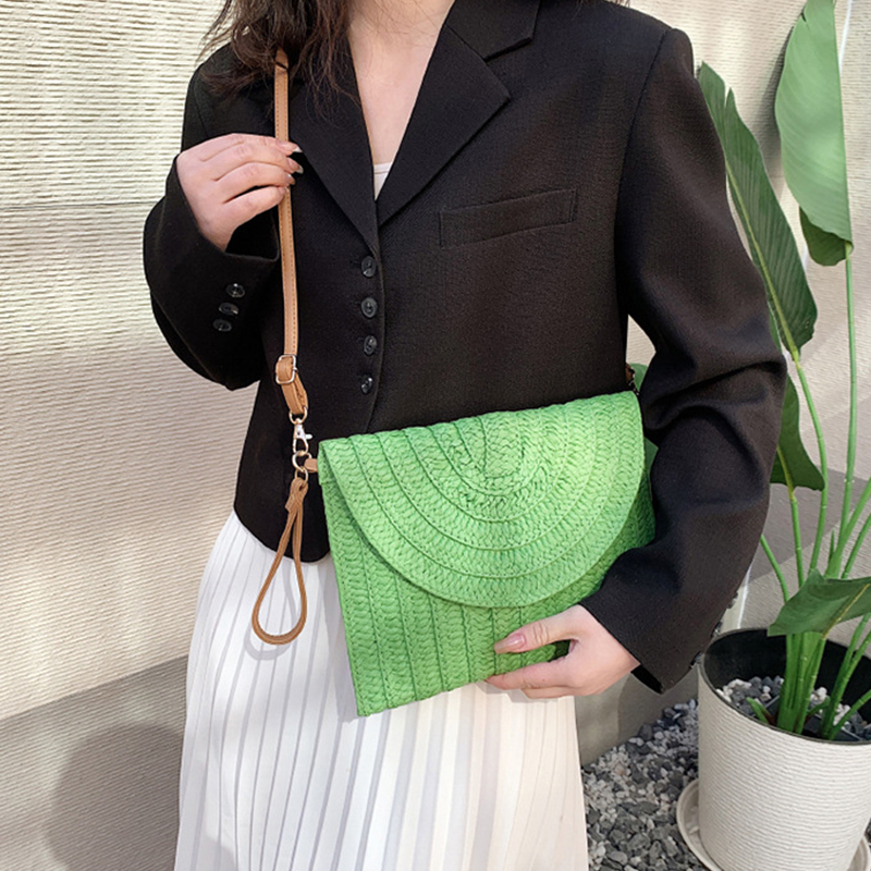 Summer Beach Bags For Women Handmade Straw Envelope Crossbody Bag Purse Braided Shoulder Messenger Bag Vacation Woven Handbag