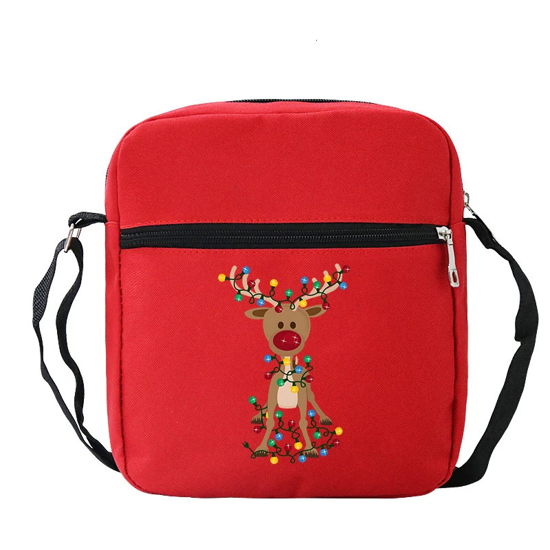 Cartoon Christmas Elk Deer Messenger Bags for Women Casual Fashion Zipper Small Crossbody Xmas Gift Teenager Mini Phone Bag 241106