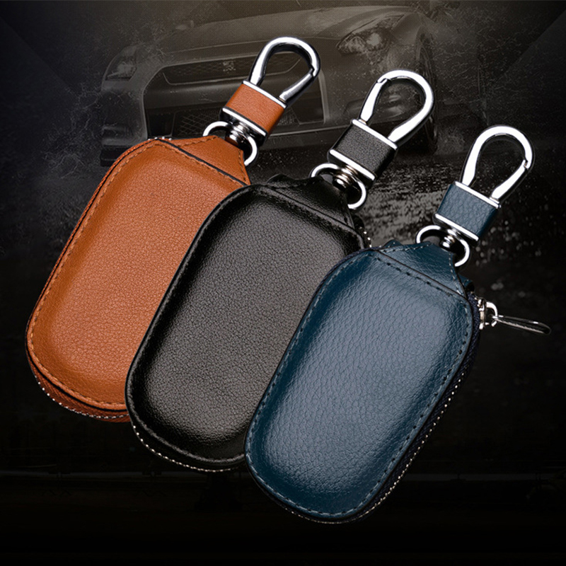 Car Keychain Covers Men Key Holder Leather Car Key Fob Shell Case Cover Holder Bag Pouch Wallet Protector Keychain Organizer