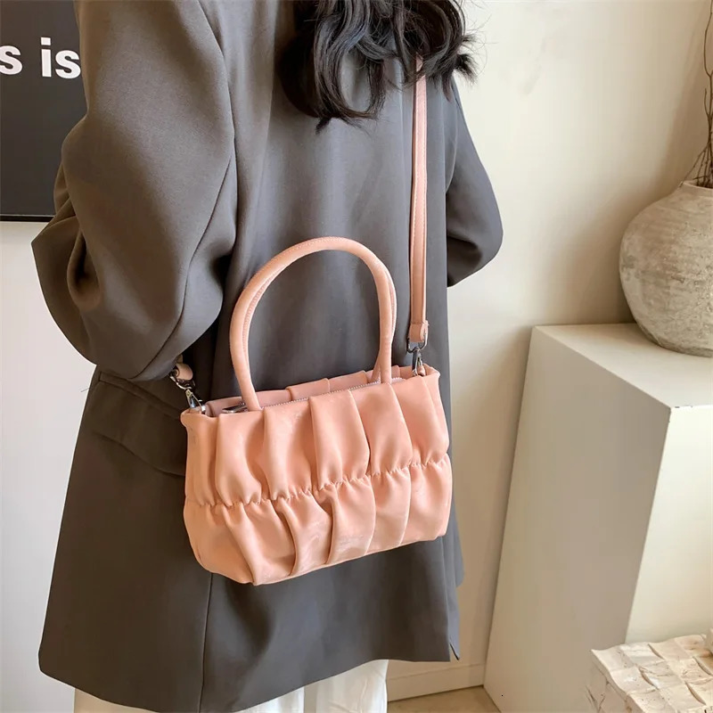 Fashion Womens Folding Cloud Arm Bag Clutch Bag White Pink Shoulder Bag Womens Messenger Bag Soft Pu Leather Strip Handbag 241106