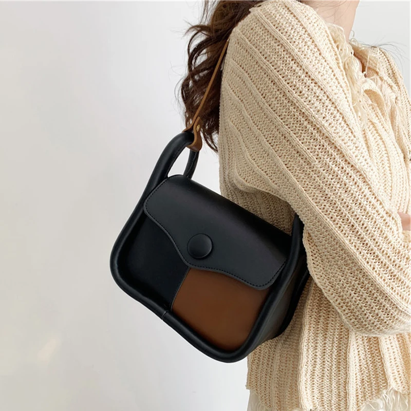Fashion Commuting Simple Hand Carrying Women's Bag New Spring Splicing Single Shoulder Bag Korean Armpit Messenger Bag