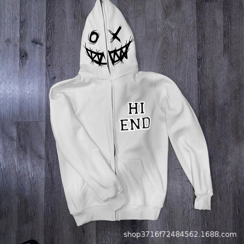 New Designer Street Trend Y2K Gothic Punk Hip Hop Fashion Zipper Digital Printed Hoodie Released Trendy T-shirt