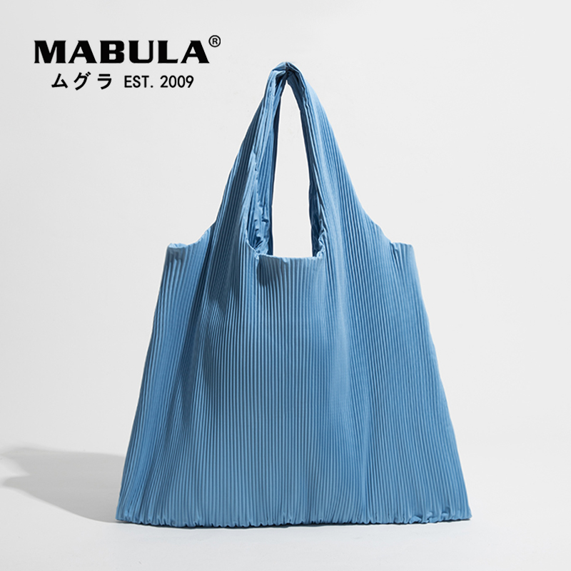 MABULA Large Capacity Pleated Tote Shopping Handbag Ruched Design Reusable Work Shoulder Bag Portable Women Summer Beach Purse