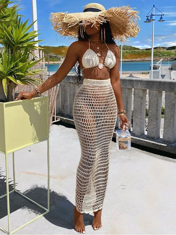 Townlike Hollow Out Bandage Sexy Two Piece Set Spaghetti Strap Top And Long Skirt Beach Summer 2 Women Outfits 240401