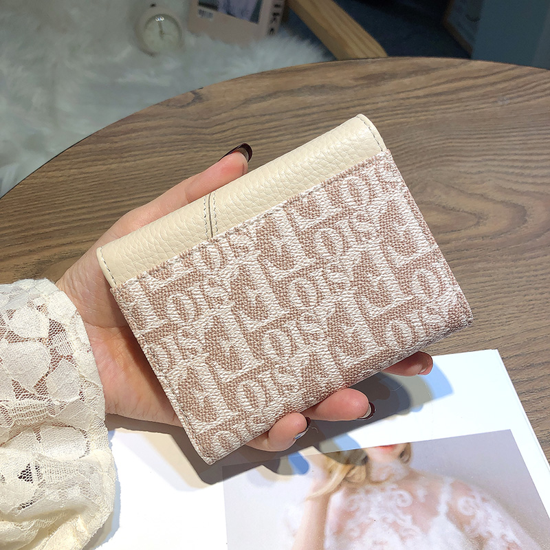 Luxury Style 3-Fold Women Wallet Genuine Leather Short Purse with Patchwork Design, Fashion Letter Print Cowhide Billfold and Compact Card Holder