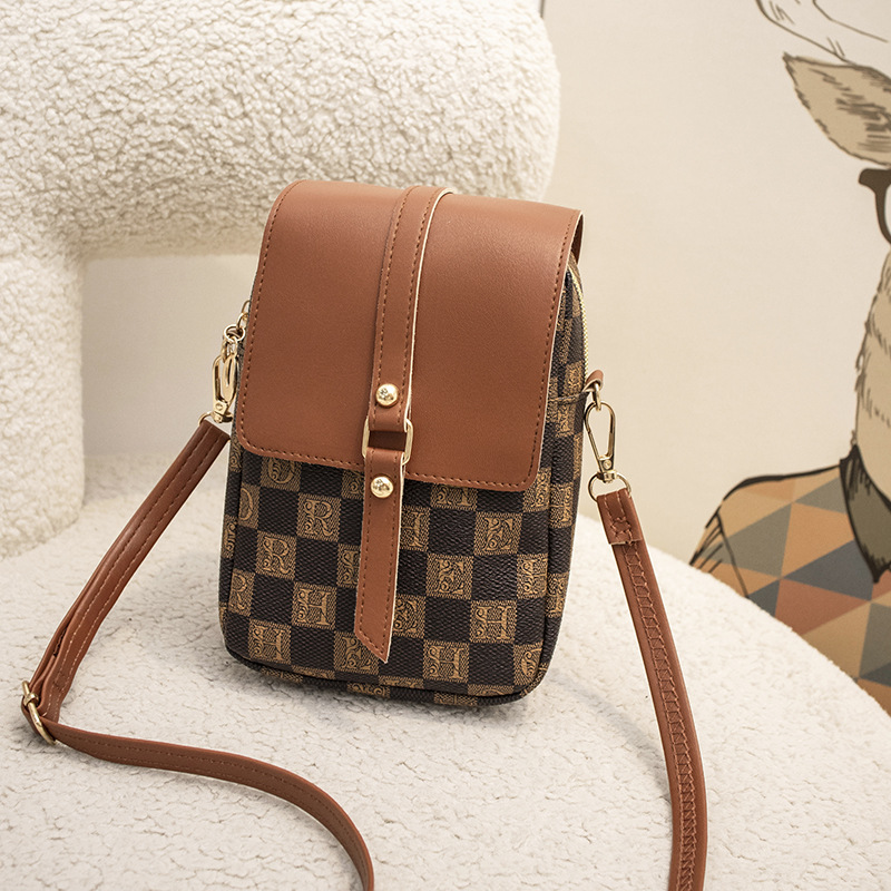 Fashion Women Crossbody Bag Ladies Plaid Pattern Travel Mobile Phone Pouch Casual Handbag With Adjustable Strap