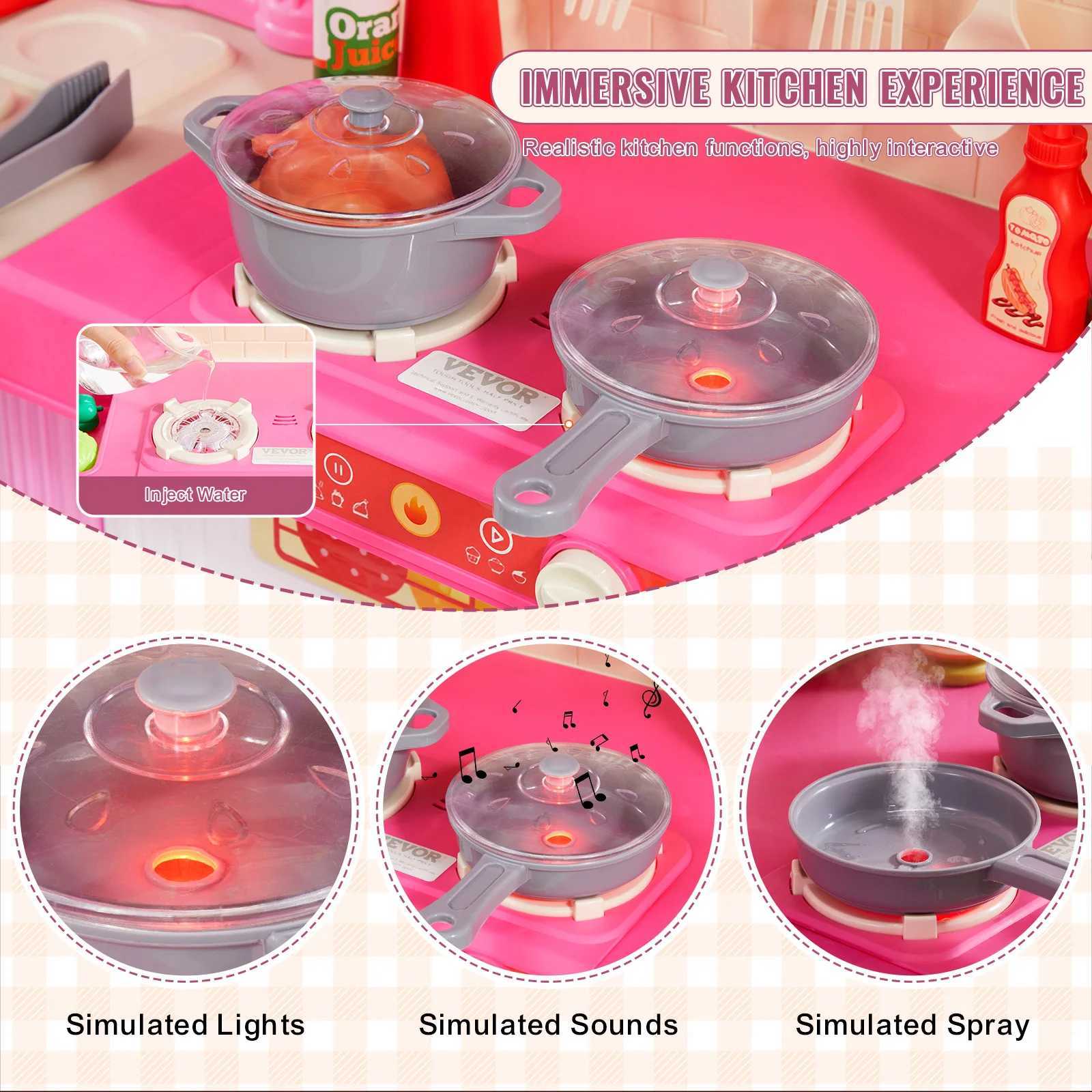 VEVOR Kitchen Cooking Toys for Kids 74 piece Chef Game Set with Sound and Light 3+Childrens Playhouse Kitchen Utensils X241107