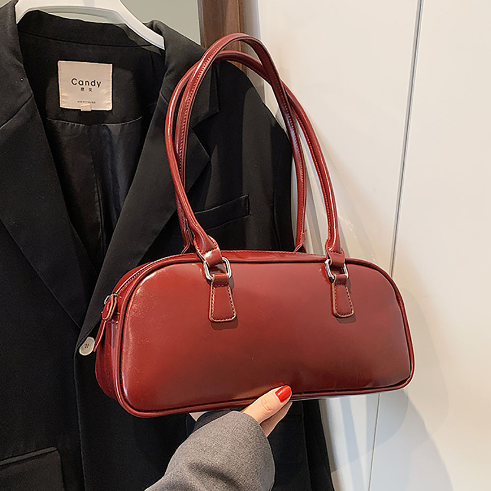 Retro Commuter Shoulder Bag Women's 2024 New High Quality Soft Leather Underarm Bags Elegant Red Bride Bag Wedding Handbags