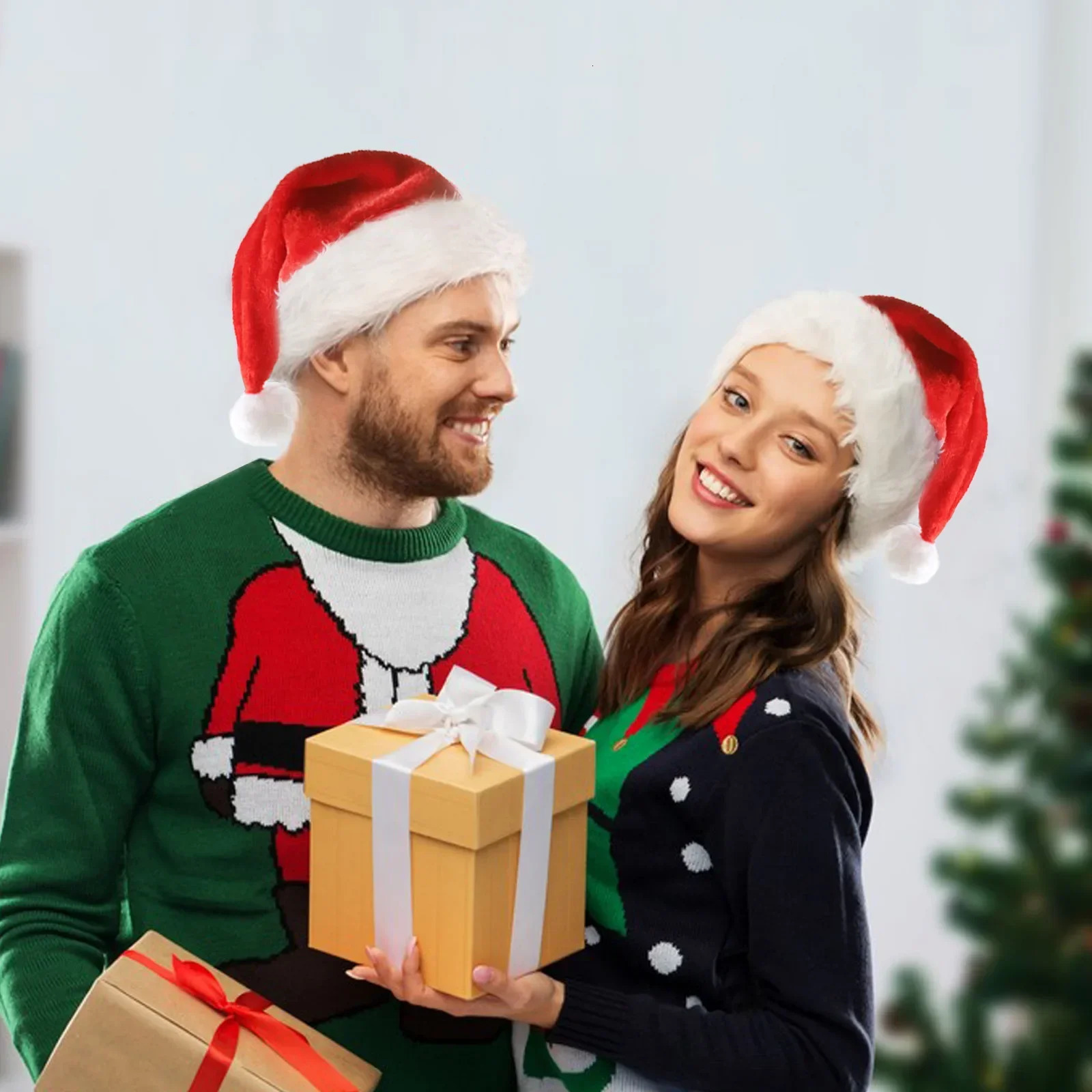 LED lights up hats fun plush Christmas hats with bright lights Years holiday parties adult and weddings 241106