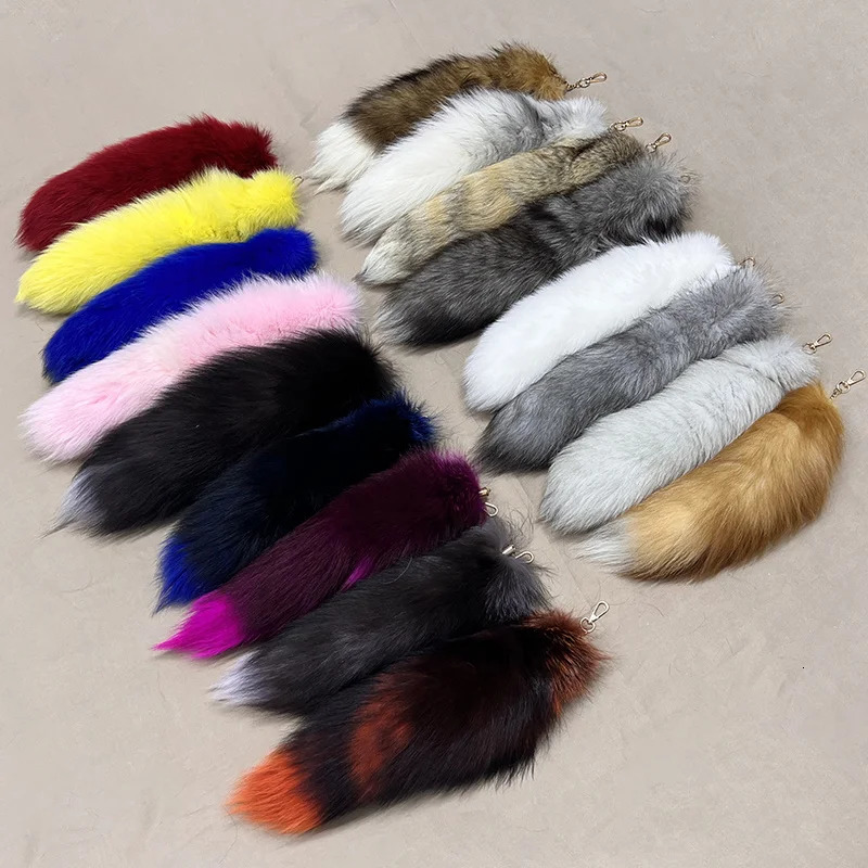 Natural Fox Fur Tail Keychain Fur 2024 chic y2k Tail Keychain Fox Fur Keychain Accessories Length 40cm Female Car Keychain 241107