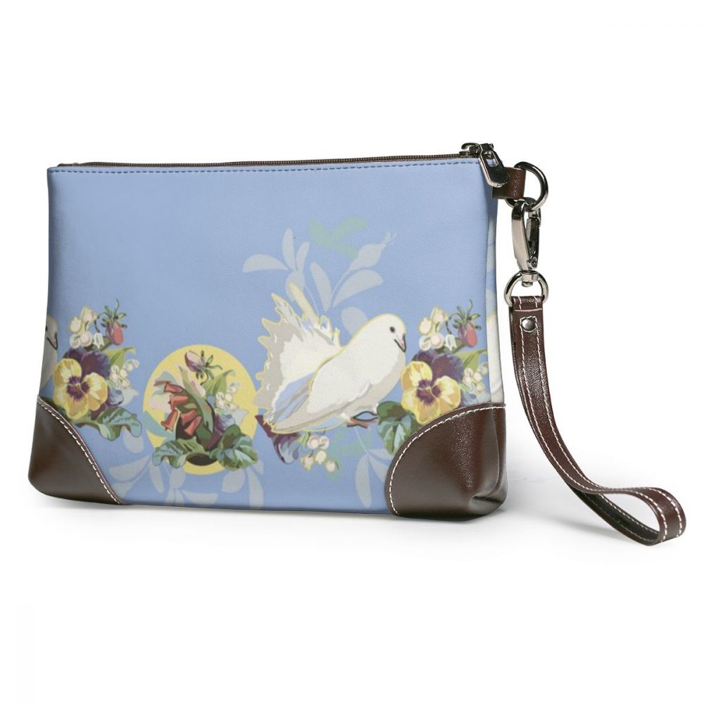 NOISYDESIGNS Luxury Cowhide Leather Clutch Blue Border Flower Bouquet Bird Bag Small Crocodile Pattern Genuine Leather Clutch