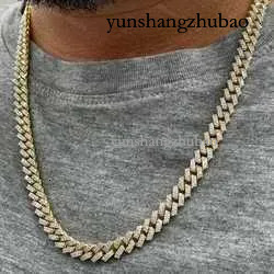 necklace moissanite chain 10mm 22inches Mens Real Hip Hop Chains Vvs Moissanite Dia Prong Set 10k Gold Cuban k Chain