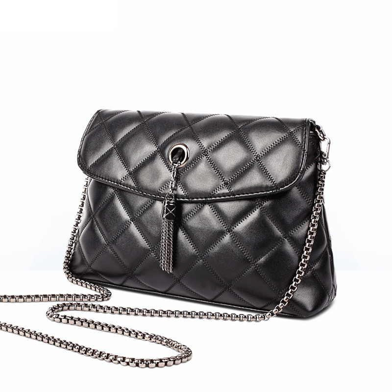 BARHEE European Vintage Quilted Women Handbag Faux Sheep Leather Multi function Messenger Bags Chains Belt Tassels Decorate