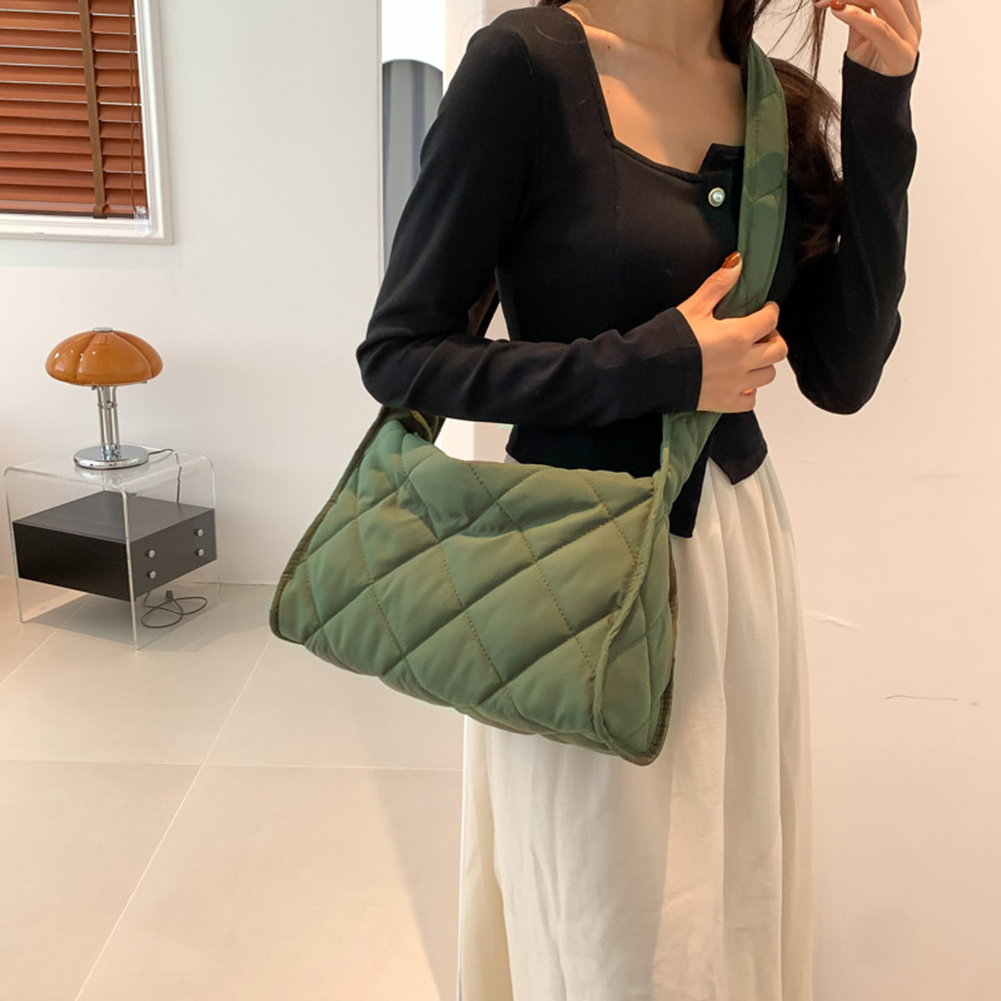 Women Puffy Crossbody Bag Large Capacity Quilted Satchel Bag Soft Lightweight Solid Color Female Outdoor Shopping Bag