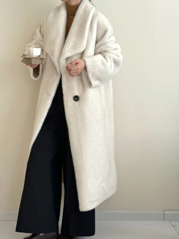 Lanmrem elegant mink coat womens lapel single chest solid color long coat winter clothing 2Z2628 241107