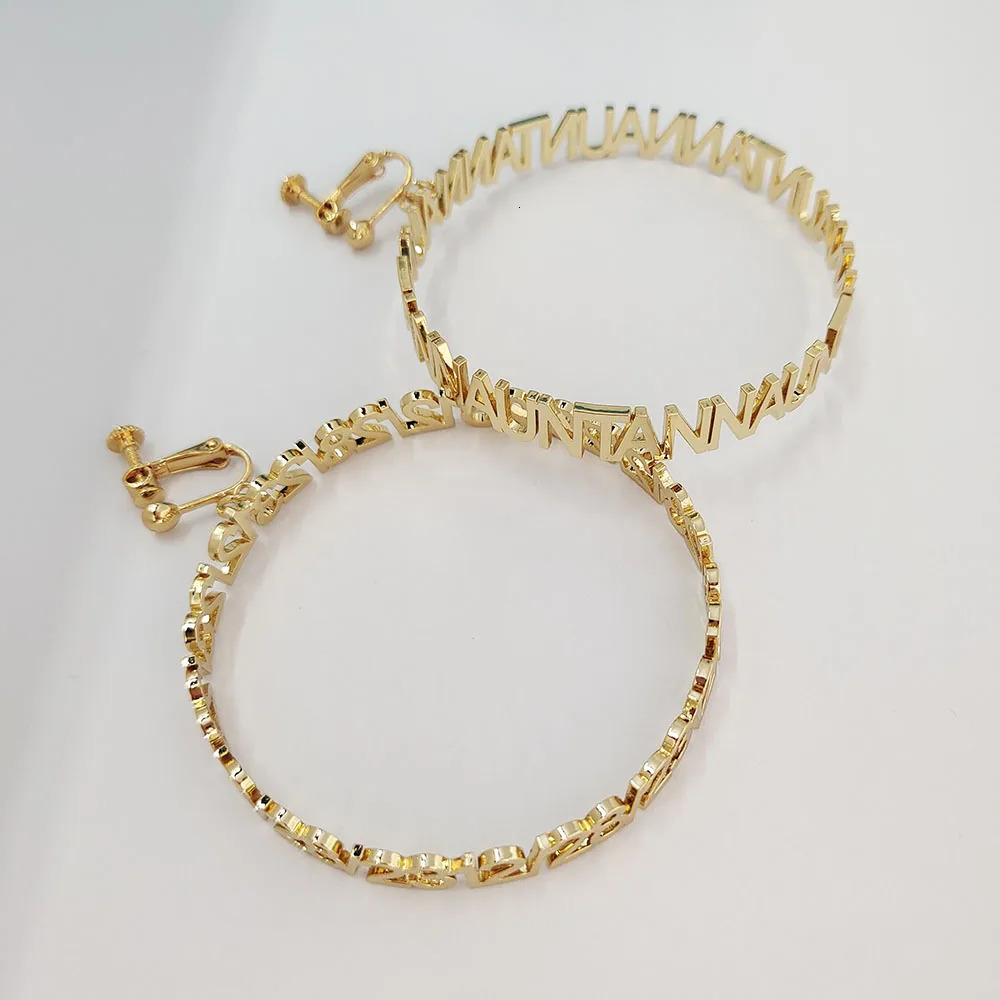 Stainless steel custom letter round earrings personalized womens round ear clip earrings without ear holes fashion jewelry 241106