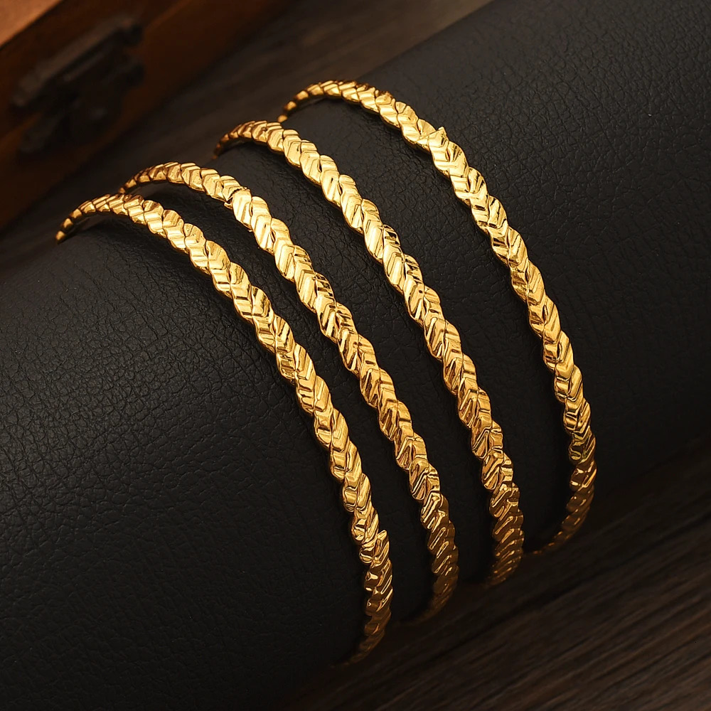 Dubai Gold Color Bangles For Women 18K Gold Plated Indian African Bracelets Charm Party Ethiopian Arabic Jewelry 241106