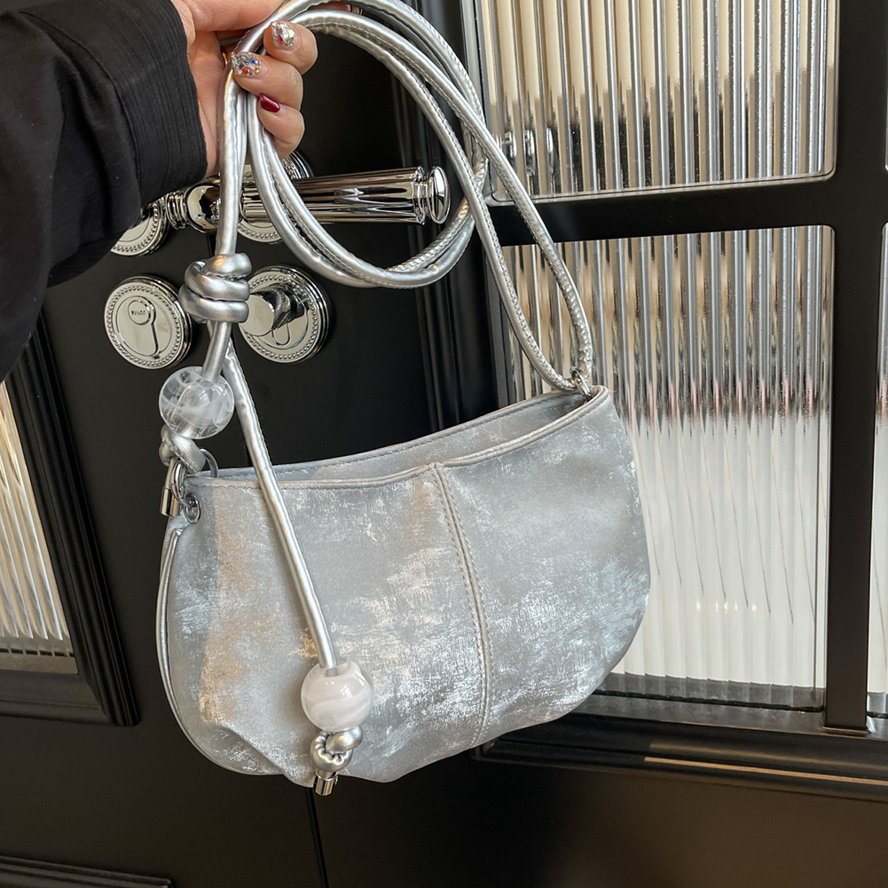 Women Casual Clutch Handbag Large Capacity PU Underarm Bag Stylish Armpit Bag Zipper Closure with Pearl for Party Vacation