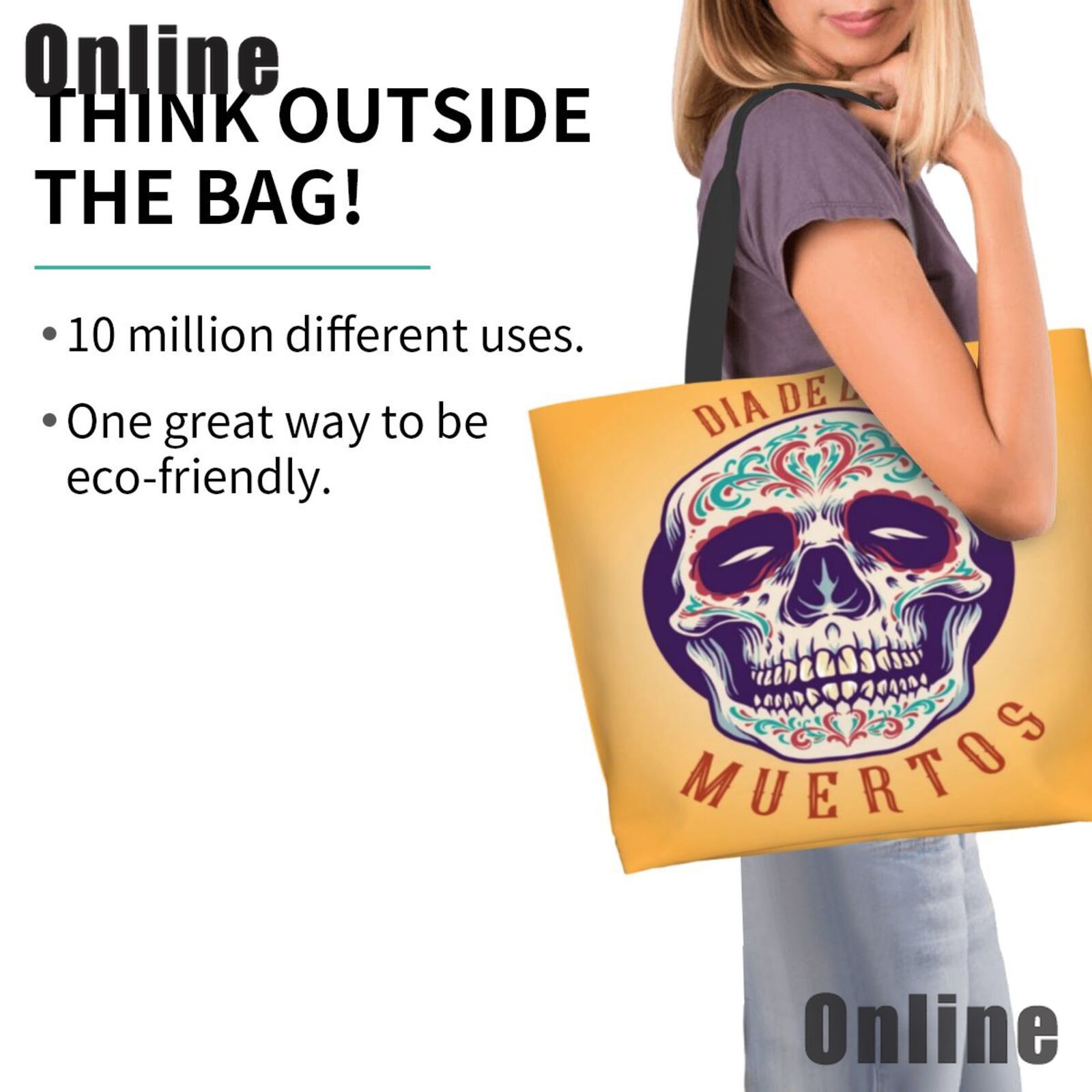 Day of The Dead Mexico Skull Tote Bag Fashion Handbag Women Casual Shoulder Bag Gothic Print Girl Reusable Shopping Bag