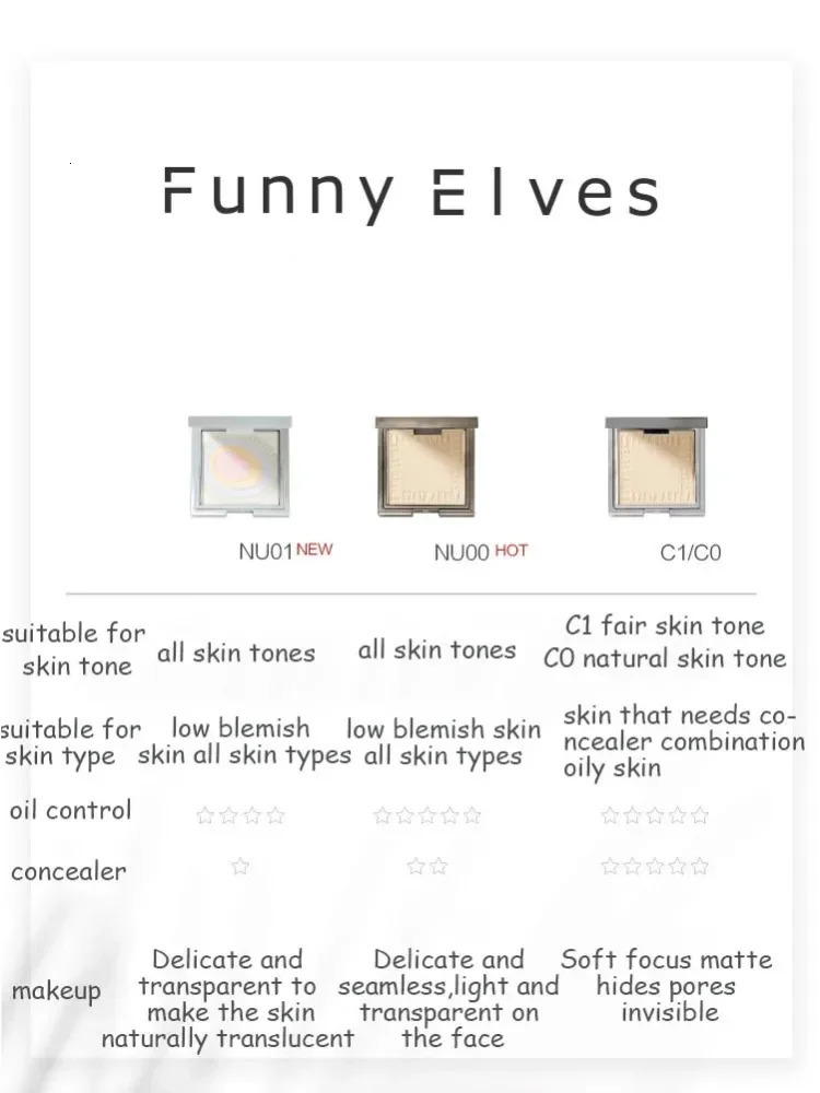 Funnyelves Five Color Nebula Makeup Makeup Skin Long lasting Makeup and Oil Control Loose Powder 241107